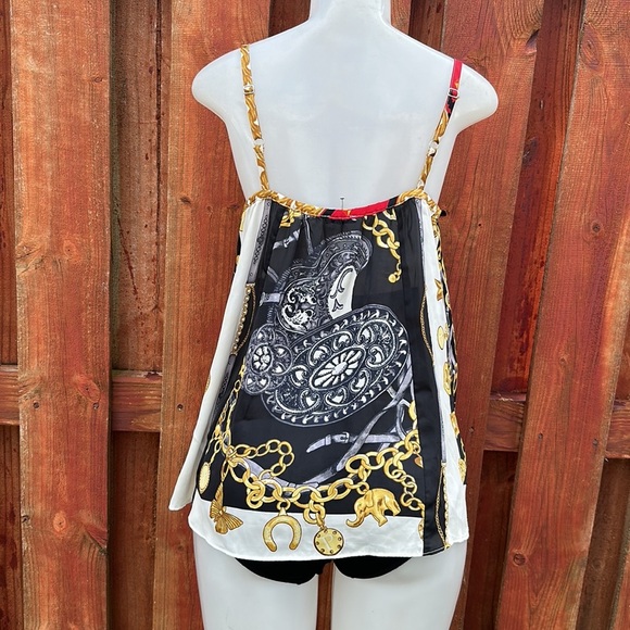 Express Women's Black Gold Chain Print Top Size XS - Picture 4 of 7